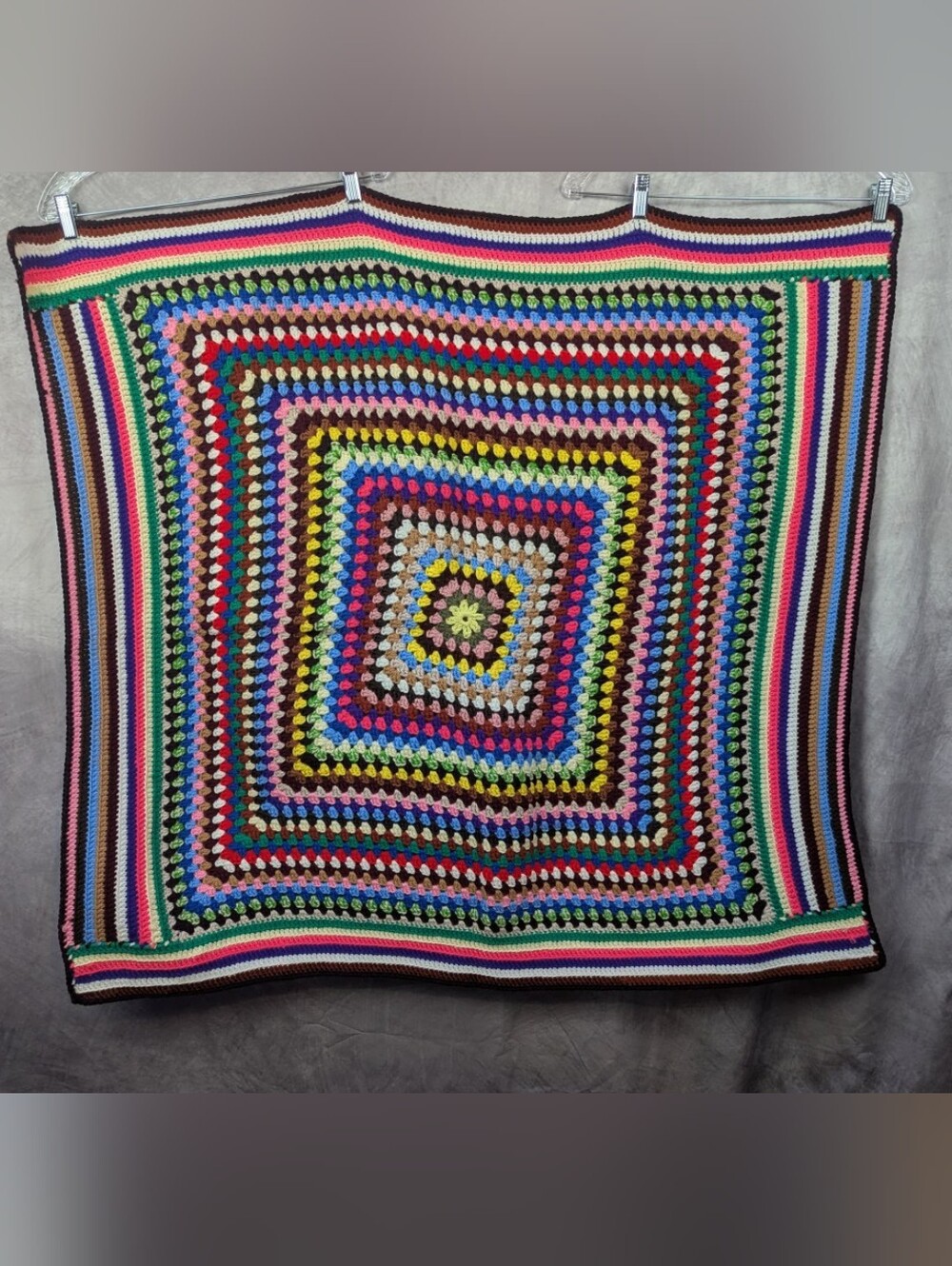 Vintage Handmade Continuous Granny Square Crochet Afghan  Throw Boho 38x46 - Picture 2 of 4